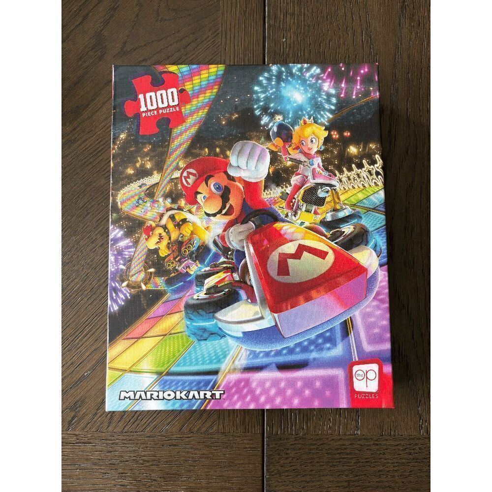 Mario Kart Rainbow Road 1000 Piece Puzzle Open Box Nintendo 19"x27" Peach Bowser